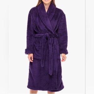 Plush Shawl-Collar Robe for Women - Deep Purple